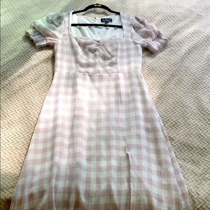 Plaid Mid-Length Peasant Dress
